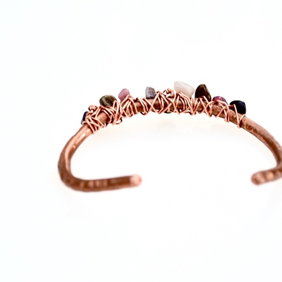 Pink Black Green Tourmaline Copper Cuff Bracelet - Picture 6 of 9